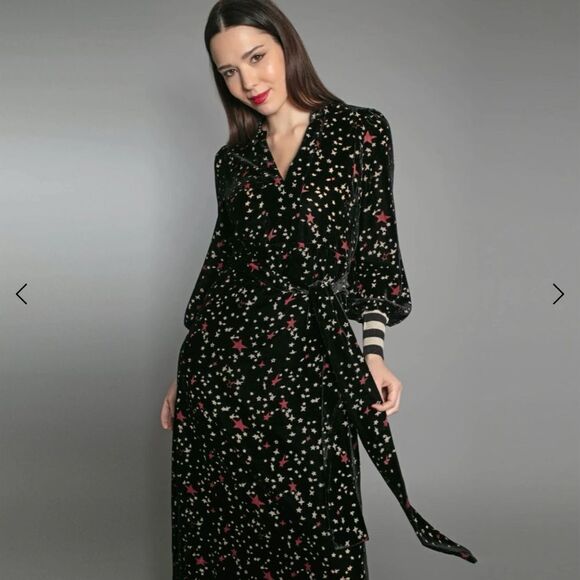 Celestial Print Black Dress with Sash Tie, EUC size Medium - Picture 4 of 5